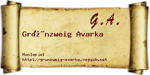 Grünzweig Avarka névjegykártya